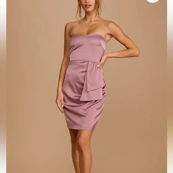Lulus Start the Night Dusty Purple Satin Strapless Bodycon Dress Size Large